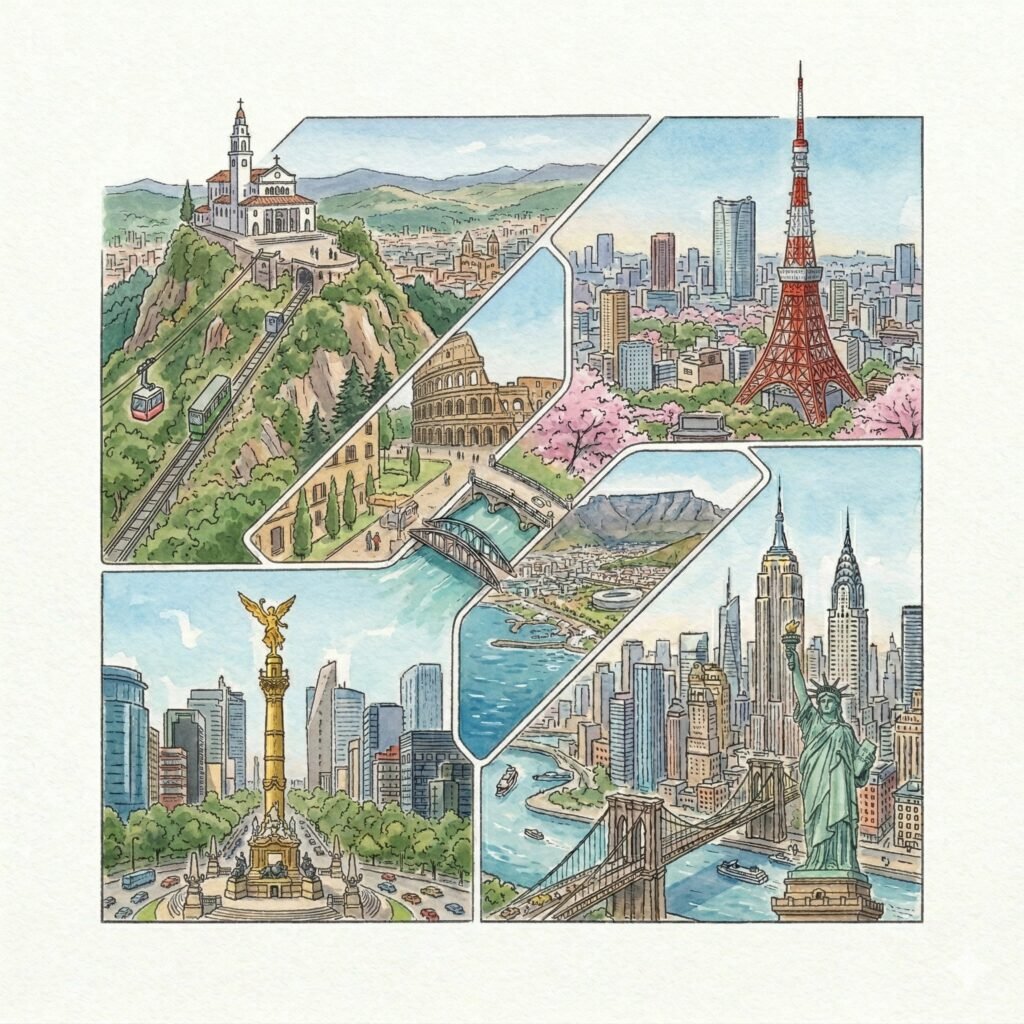 Bogota - CDMX - New York - Roma - Tokyo - Sudafrica - Space Journey City Experiences Logo v3